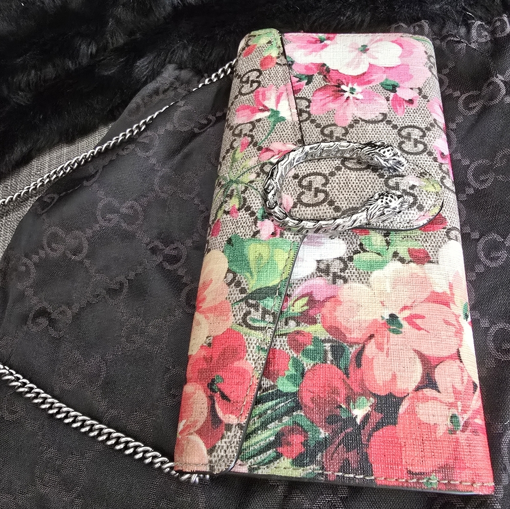 Authentic Gucci Dionysus Wallet On Chain  Blooms Floral Print GG Coated Canvas - Picture 12 of 16